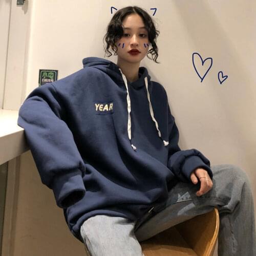 Super fire Plush hooded for women autumn winter new Korean loose long sleeve top