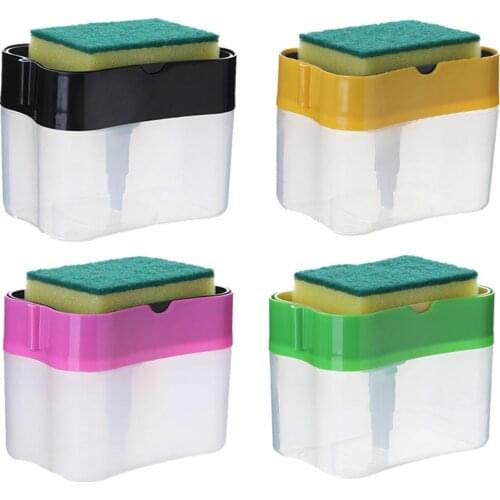 1/4pcs 2 In 1 Soap Pump Dispenser And Sponge Holder Dish Soap Dispenser Sink Dispenser With Washing Sponge For Kitchen