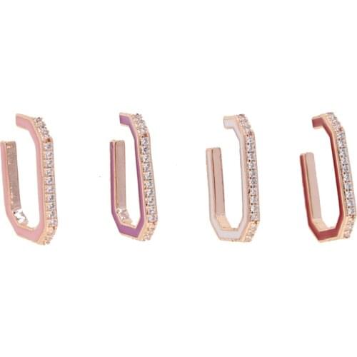 1pc Clip on earring for women geometric rectangle shaped engraved cz enamel colorful pastel pinky no piercing ear cuff earrings