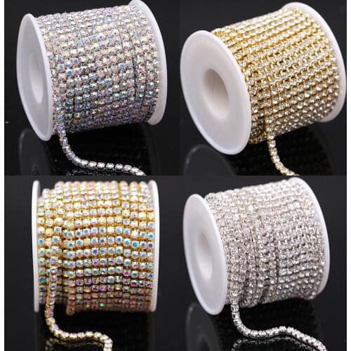 10Yard/roll SS6-SS18 Glitter AB Crystal Rhinestone Chain Sew-On Glue-On cup chain For wedding dress trim DIY jewelry accessories