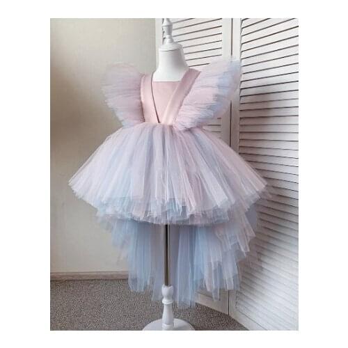 100% Real Photos Girls Puffy Dresses Gowns High Low Baby Girls Dress Soft Tulle Dress Birthday Dresses Custom