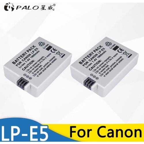 Palo 2Pcs 7.4V 1800mAh LP-E5 LP E5 LPE5 Li-ion Rechargeable Battery Digital Camera Battery for Canon 450D 500D 1000D