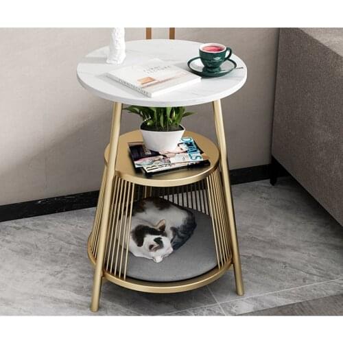 3 Layers Marble Table Luxury Marble Tea Table Light Luxury Corner Living Room Simple Cat Nest Creative Side Table
