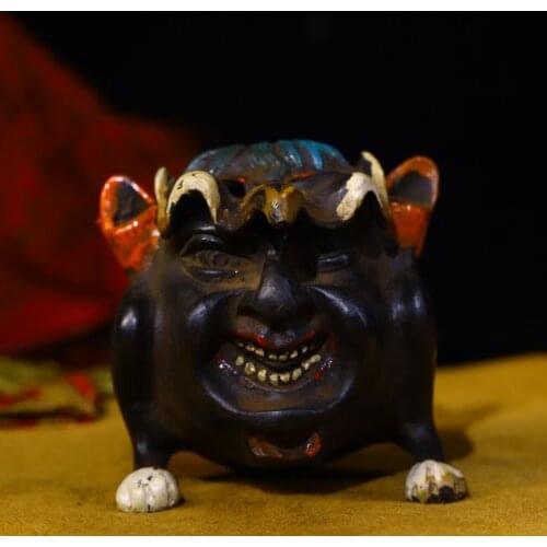 3"Tibet Temple Collection Old Bronze Tracing Tow Bar Cup Pig head statue Removable Pendant amulet Town House Exorcism