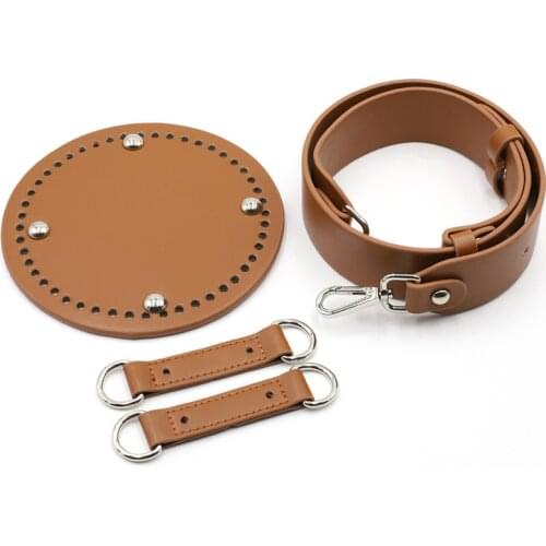 4Pcs/Set Leather Round Bucket Bag Bottom Wide Shoulder Strap for DIY Handmade Handbag Knitting Crochet Crossbody Bag Accessories