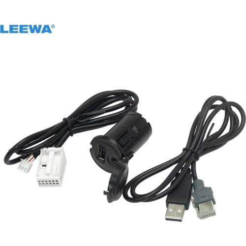 LEEWA Car Stereo AUX USB Switch Panel 12Pin+4pin USB AUX Audio Cable For Peugeot 307 407 308 408 508 3008 AUX Adapter #CA6621