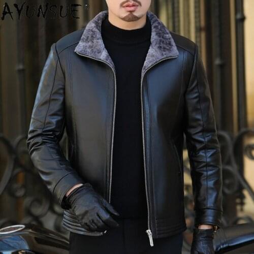 AYUNSUE Winter Jacket Men Genuine Sheepskin Leather Jacket Thick Mens Clothing Large Size Jackets Real Wool Coat Ropa LXR770