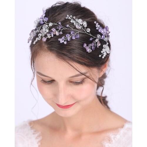 Handmade Shiny Purple Crystal Hair Jewelry Wedding Bridal Hair Accessories Elegant Banquet blessing Bridesmaid gift for women