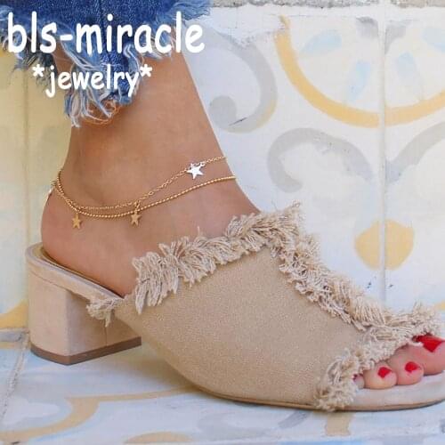 Fashion Bohemian Gold Silver Color Anklet Set For Women New Gold Star Beads Anklets Bracelet On Leg Barefoot Foot Jewelry