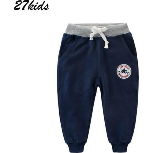 27kids Cartoon Embroidery toddler boy pants Spring Fall boys harem pants for Kids sweatpants Cotton Children Long Trouser 2-9Yea