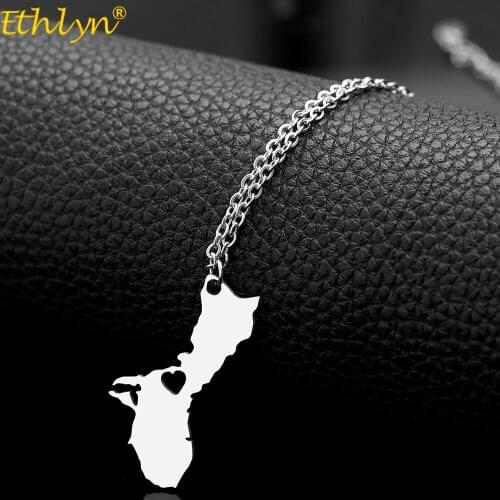 Ethlyn New High Quality Stainless Steel Guam Map Silver Pendant Necklace Jewelry Chamorro Gifts P152