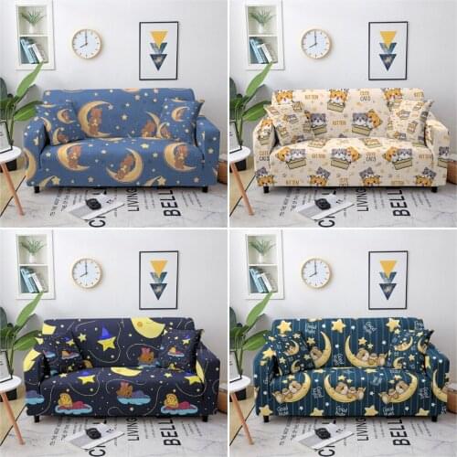 Sleeping Bears Sofa Cover Elastic Stretch Sofa Slipcover Living Room Decor Cartoon Printed Couch Cover 1/2/3/4 Seater