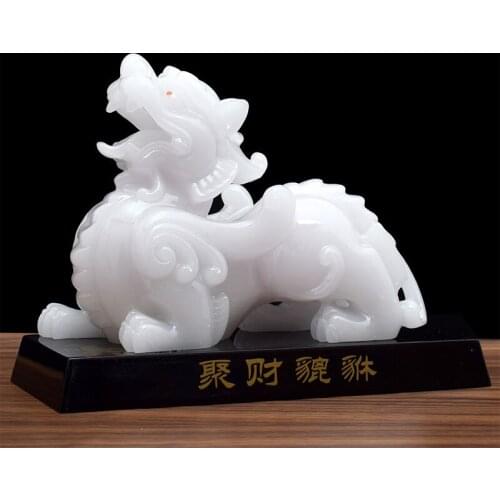 HOME OFFICE COMPANY SHOP EFFICACIOUS THRIVING BUSINESS GOOD LUCK MONEY DRAWING RESIN WHITE JADE DRAGON PI XIU FENG SHUI STATUE