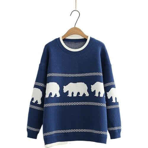 2021 Winter Warm Bear Sweaters Women Men Harakuju Jacquard Knitted Thick Jumpers Korean Fashion Ladies Casual Pullovers Tops