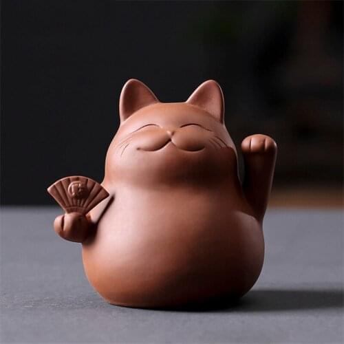 Purple Clay Lucky Cat Tea Pet Handmade Cute Small Animal Figurines Creative Ceramic Crafts Teahouse Table Decoration Ornaments