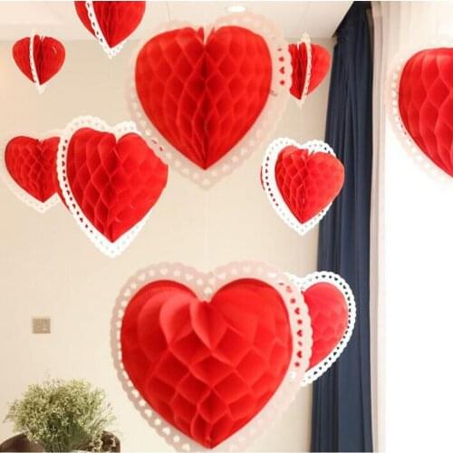 25/35/40cm Heart Shaped Honeycomb Balls Lanterns Love Tissue Paper Honeycombs Valentine Wedding Home Party Decoration ZA5823