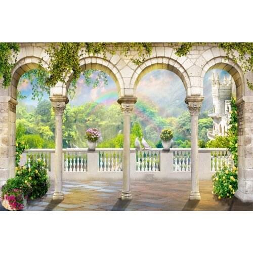 Mountains Forest Castle Archway Photography Backgrounds Customized Baby Portrait Photographic Backdrops For Home Photo Studio