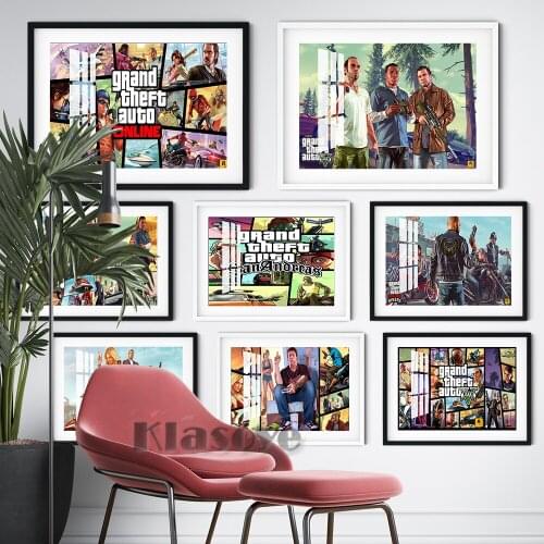 Grand Theft Auto 5 Video Game Vintage Art Prints Publicity Poster Fans Collection Gift Modern Kids Room Wall Picture Home Decor