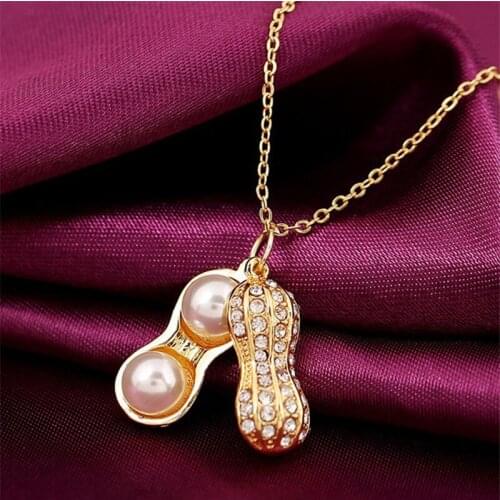 Creative Luxury Women Rhinestone Peanuts Pendant Necklace Cute Clavicle Link Chain Trendy Choker Female Girls Party Jewelry Gift