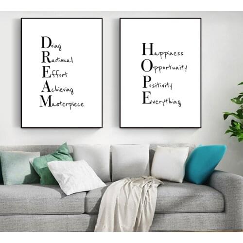 Minimalist Quote Nordic Canvas Painting Dream Hope Pictures On The Wall Letter Art Prints for Interior Room Decor
