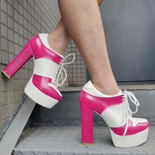 SEIIHEM FASHION Women Ankle Platform Boots Adjustable Heels Short Booties Faux Leather Shoes Woman Botas Large Size 41 42 47 52