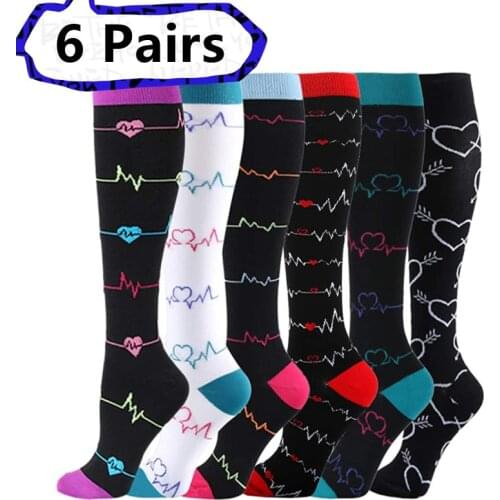 6 Pairs Compression Socks Women 30mmHg Anti Fatigue Relief Diabetes Varicose Veins Running Sports Travel Compression Stocking