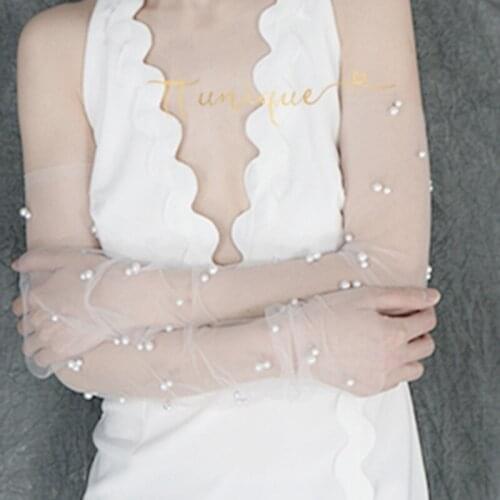 2018 new brigade photography hand-tied pearl long hand wedding sleeves exaggerated white baseball shirt POLO fake cuff wrist