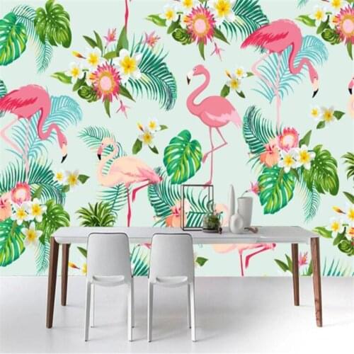 Custom Mural Wallpaper Hand Painted Flowers Pink Flamingo Background Wall Painting