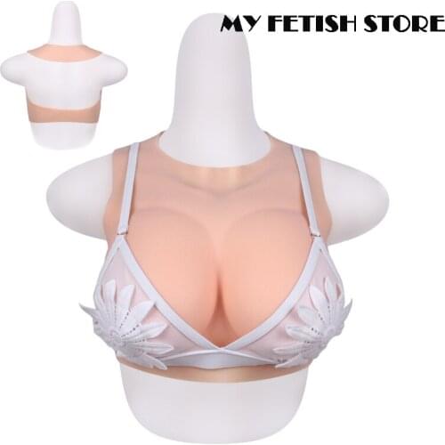 Round Neck Crossdressing Realistic Silicone Fake Boobs B-G Cup Breast Form Crossdresser Drag Queen Shemale Male to Female