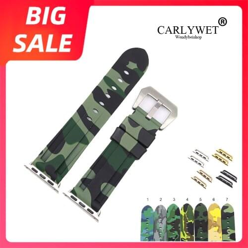 CARLYWET 38 40 42 44mm Top Quality Camo Pure Silicone Rubber Replacement Wrist Watchband Strap For Iwatch Series 4/3/2/1