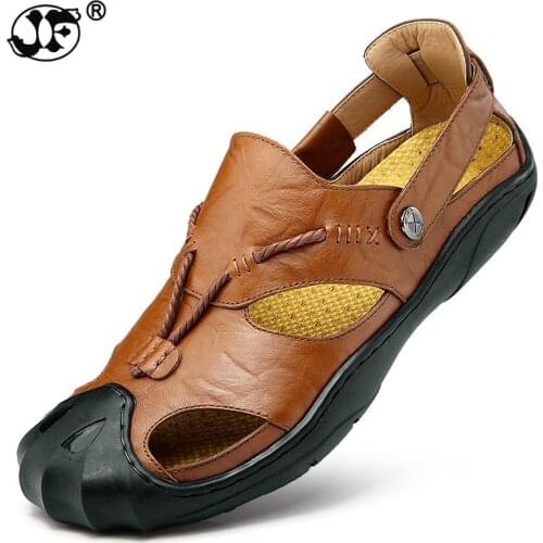 Genuine leather men sandals summer cow leather new for beach male shoes mens gladiator sandal leather sandals 38-46
