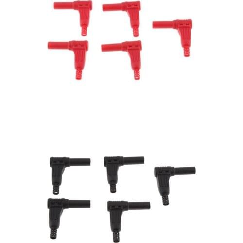 10Pieces 4mm Banana Plug Right Angle Terminal Connector for Multimeter Pen Line, Red & Black