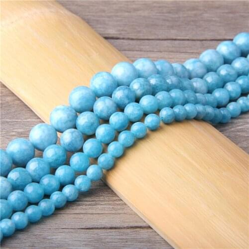 Blue Amazonite Natural Stone Beads Chalcedony Stone Smooth Round Loose Beads For Jewelry Making Strand 15"/Diy Bracelet