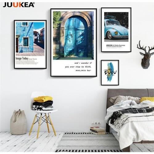 Blue Greek Mediterranean Architecture Landscape street combination canvas painting print poster wall picture home decor no frame