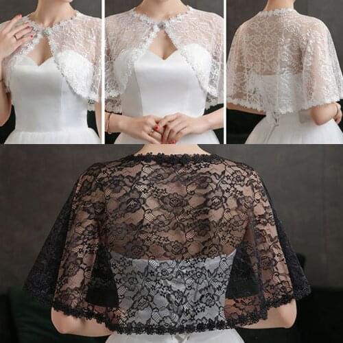 Wedding Bridal Floral Lace Wrap Shawl Prom Party Rhinestone Buckle Bolero Shrug