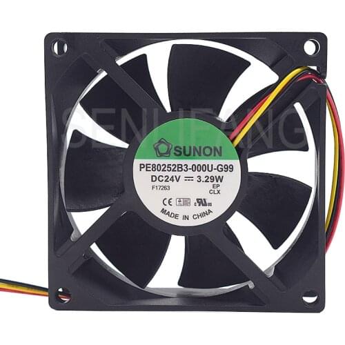 New For PE80252B3-000U-G99 DC 24V 3.29W 80x80x25mm 3-Wire Server Cooling Fan