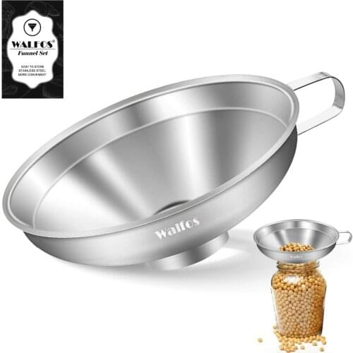 WALFOS Stainless Steel Wide-Mouth Funnel with Handle for Regular Mason Canning Jars Transferring Liquid and Dry Ingredients
