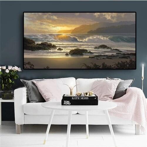Sunset Beach Landscape Wall Art Posters and Prints Canvas Scandinavian Sea Wave Seascape Cuadros Wall Picture for Living Room
