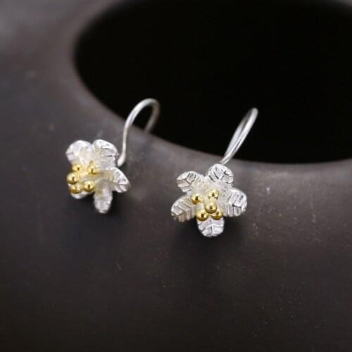 New Sweet Little Flower Female 925 Sterling Silver Ladies Drop Earrings Wholesale Jewelry For Women Birthday Gift Girls