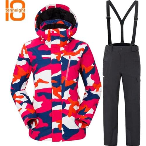 TENNEIGHT Outdoor Ski Suit Womens Snowboarding Suits Set waterproof Windproof Warm climbing Winter Coats Ski jacket + Pants