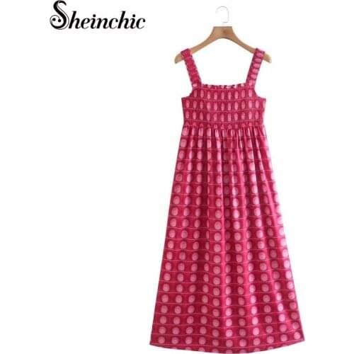 Sweet Pink Polka Dot Long Dresses for Women 2021 Summer Sexy Spaghetti Strap Pleated Maxi Dress Female Vestido Casual