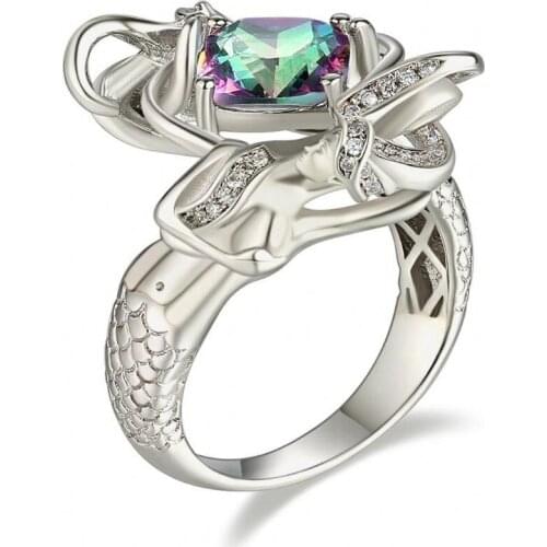Nine style Cushion cut Multicolor Natural Sapphire Gemstone Ring 925 Sterling Silver Mermaid Rings for Women Wedding Jewelry