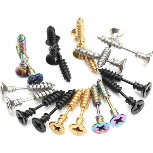 3pair Stainless Steel Stud Earrings Gold Color Detachable Screw Earrings Hot Punk Style Fashion Jewelry For Women Men