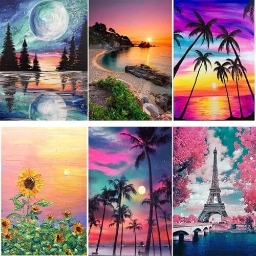 5D Diamond Painting Landscape Sunset Sea View Full Round Embroidery Cross Stitch Kit Painting Mosaic DIY Home Decoration Gift