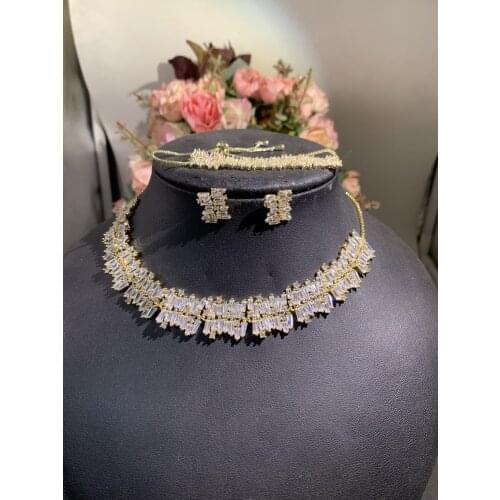 AccKing 3pcs Bridal Zirconia Full Jewelry Sets For Women Party, Luxury Dubai Nigeria CZ Crystal Wedding necklace sets