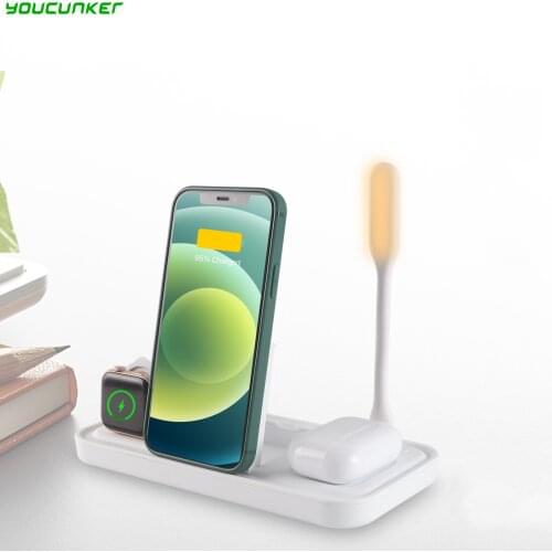 15W Wireless Charger 4 in 1 LED Night Subdued Light for iPhone 11 Xs Samsung Qi Wireless Charger for Apple Watch 4 3 2 Airpods
