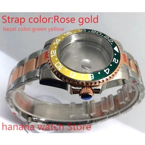 High quality 904L stainless steel rose gold strap bracelet with 40mm sapphire glass ETA mingzhuji NH36 MH35 case, green yellow