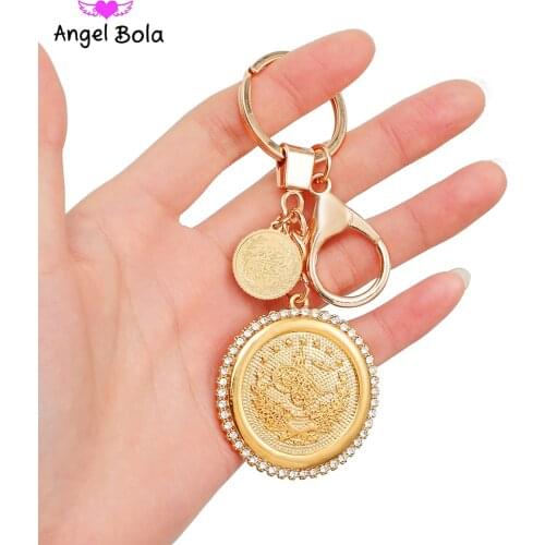 2020 New Design AAA Crystal Arab Coin Key Ring and Key Chains for Women Middle East Jewelry with Rhinestone Wedding Gifts