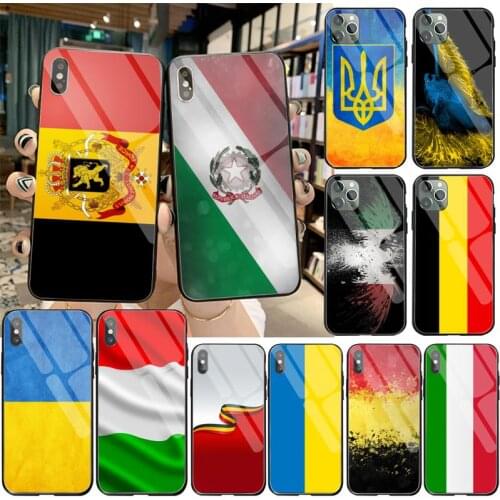 Ukraine Belgium Italy Flag National Emblem Phone Case Tempered Glass For iPhone 12 max mini 11 Pro XR XS MAX 8 X 7 6S 6 Plus SE