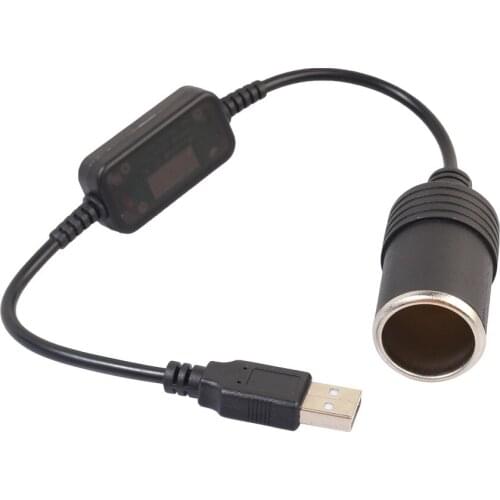 Black USB to cigarette lighter female socket 5V to 12V boost power adapter cable